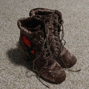 Soft brown heeled lace up boots